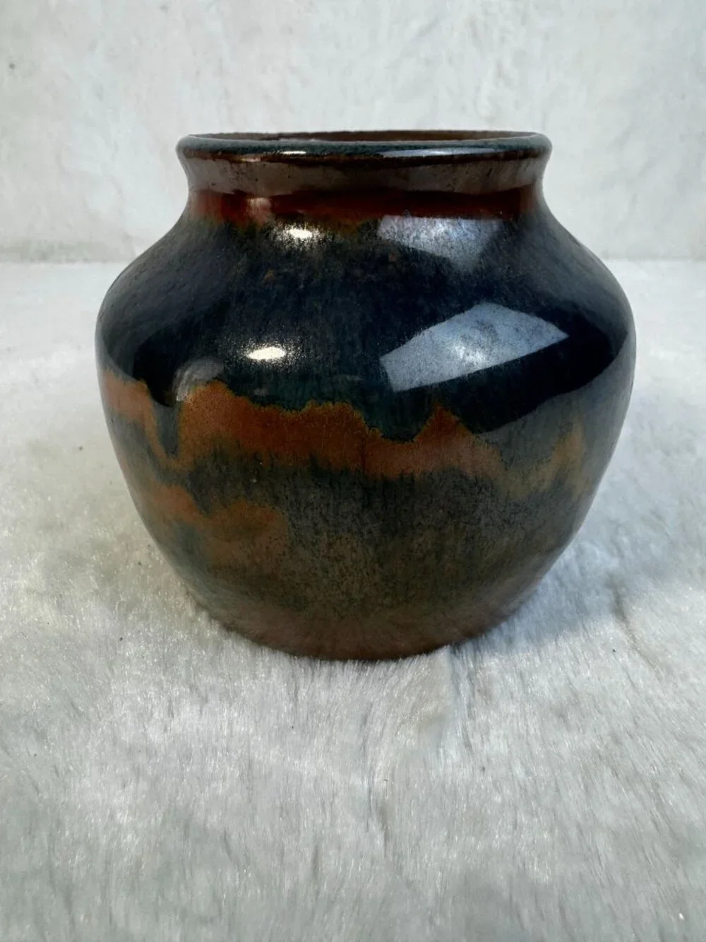 Handcrafted Glazed Ceramic Vase With Earthy Tones & Abstract Design